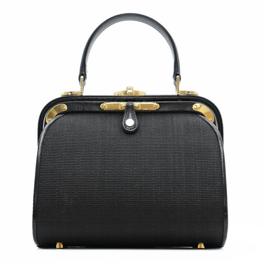 COMTESSE Handbag horsehair leather Black gold Women Used Authentic
