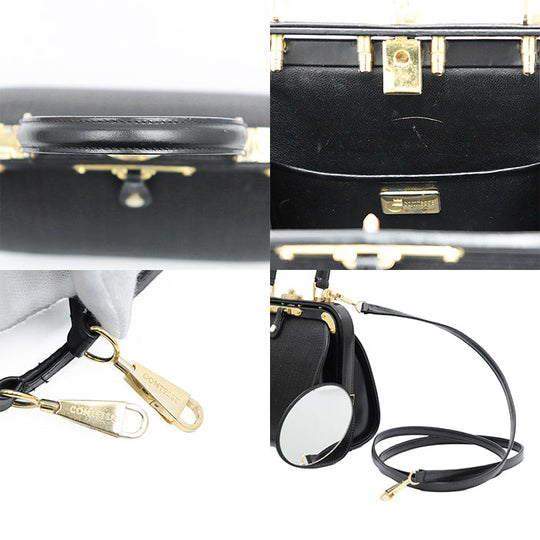 COMTESSE Handbag horsehair leather Black gold Women Used Authentic