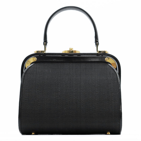COMTESSE Handbag horsehair leather Black gold Women Used Authentic