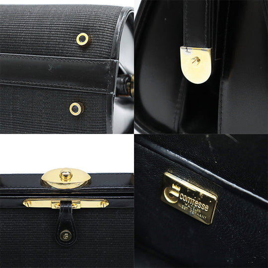 COMTESSE Handbag horsehair leather Black gold Women Used Authentic