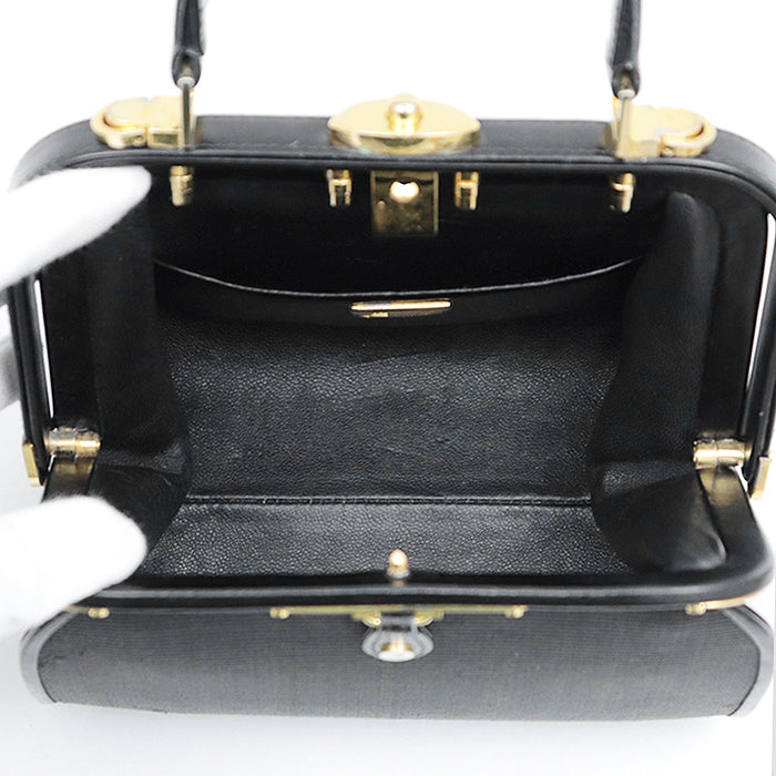 COMTESSE Handbag horsehair leather Black gold Women Used Authentic