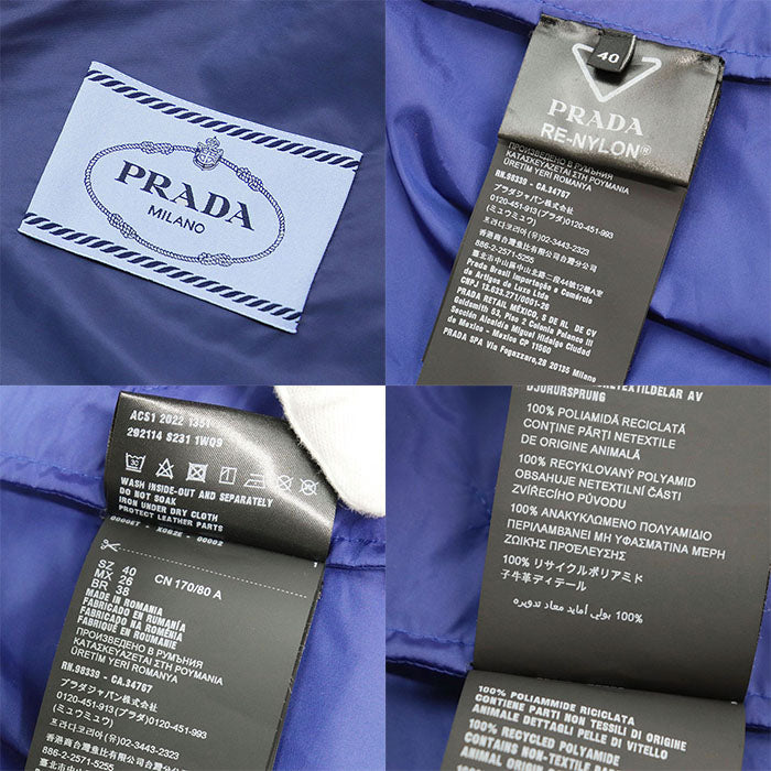 PRADA Blouson 100% recycled polyamide [Leather part] 100% calf leather blue Women 40 Used Authentic