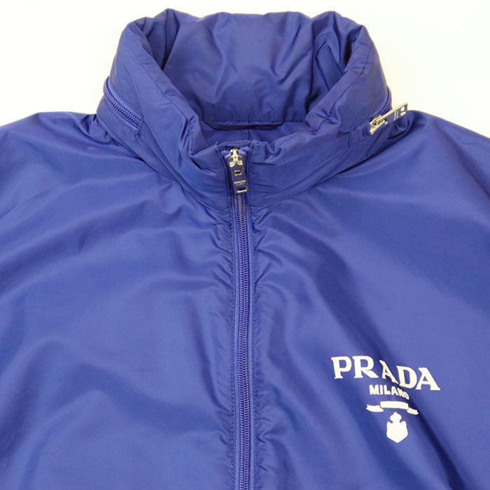 PRADA Blouson 100% recycled polyamide [Leather part] 100% calf leather blue Women 40 Used Authentic