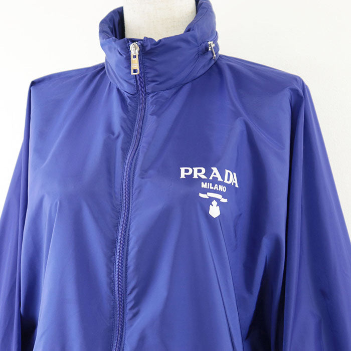 PRADA Blouson 100% recycled polyamide [Leather part] 100% calf leather blue Women 40 Used Authentic