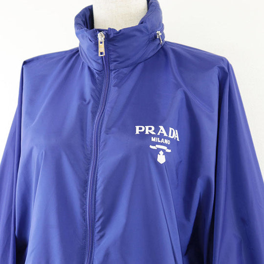 PRADA Blouson 100% recycled polyamide [Leather part] 100% calf leather blue Women 40 Used Authentic