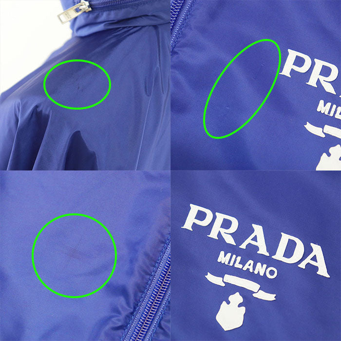 PRADA Blouson 100% recycled polyamide [Leather part] 100% calf leather blue Women 40 Used Authentic