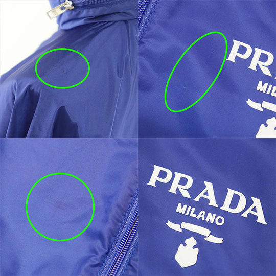 PRADA Blouson 100% recycled polyamide [Leather part] 100% calf leather blue Women 40 Used Authentic