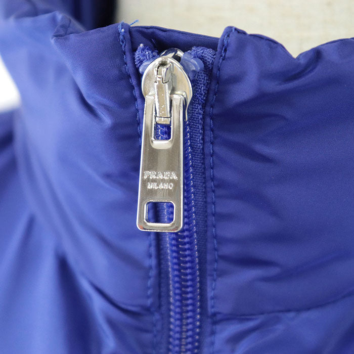 PRADA Blouson 100% recycled polyamide [Leather part] 100% calf leather blue Women 40 Used Authentic