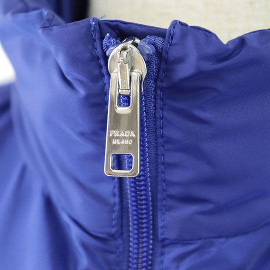 PRADA Blouson 100% recycled polyamide [Leather part] 100% calf leather blue Women 40 Used Authentic