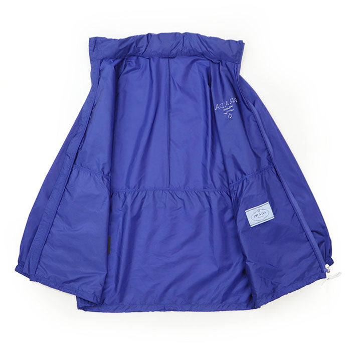 PRADA Blouson 100% recycled polyamide [Leather part] 100% calf leather blue Women 40 Used Authentic