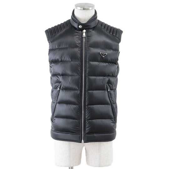PRADA Down vest SGB628 100% nylon [Filling] 90% down, 10% feather [Other fabric] 100% polyester [Leather part] 100% calf leather black mens 48 Used Authentic