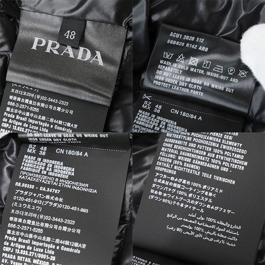 PRADA Down vest SGB628 100% nylon [Filling] 90% down, 10% feather [Other fabric] 100% polyester [Leather part] 100% calf leather black mens 48 Used Authentic