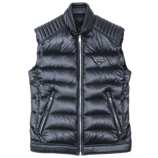 PRADA Down vest SGB628 100% nylon [Filling] 90% down, 10% feather [Other fabric] 100% polyester [Leather part] 100% calf leather black mens 48 Used Authentic