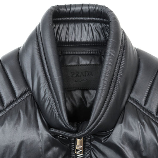 PRADA Down vest SGB628 100% nylon [Filling] 90% down, 10% feather [Other fabric] 100% polyester [Leather part] 100% calf leather black mens 48 Used Authentic