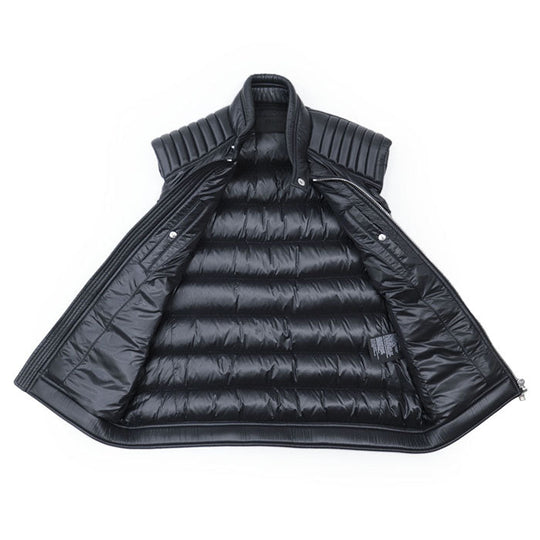 PRADA Down vest SGB628 100% nylon [Filling] 90% down, 10% feather [Other fabric] 100% polyester [Leather part] 100% calf leather black mens 48 Used Authentic