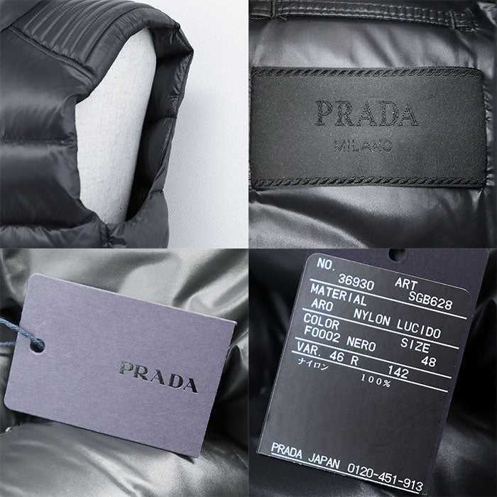 PRADA Down vest SGB628 100% nylon [Filling] 90% down, 10% feather [Other fabric] 100% polyester [Leather part] 100% calf leather black mens 48 Used Authentic