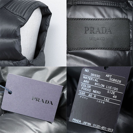 PRADA Down vest SGB628 100% nylon [Filling] 90% down, 10% feather [Other fabric] 100% polyester [Leather part] 100% calf leather black mens 48 Used Authentic
