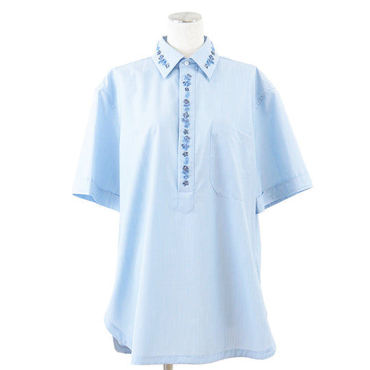 FENDI Short sleeve shirt wool Light blue, white FS1076 AN04