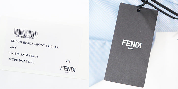 FENDI Short sleeve shirt wool Light blue, white FS1076 AN04