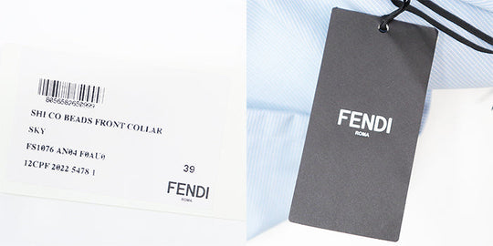 FENDI Short sleeve shirt wool Light blue, white FS1076 AN04
