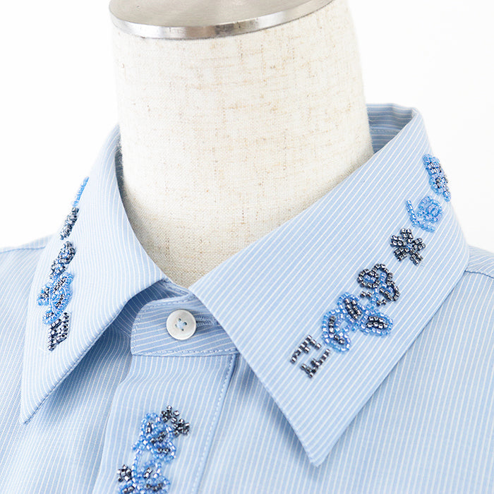 FENDI Short sleeve shirt wool Light blue, white FS1076 AN04