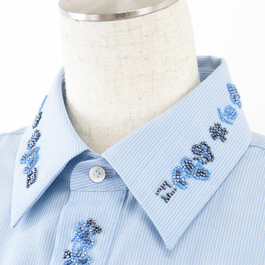 FENDI Short sleeve shirt wool Light blue, white FS1076 AN04