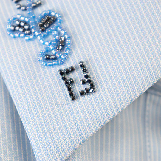 FENDI Short sleeve shirt wool Light blue, white FS1076 AN04