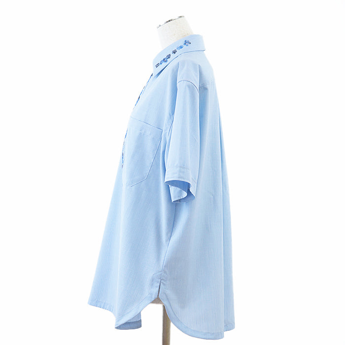 FENDI Short sleeve shirt wool Light blue, white FS1076 AN04