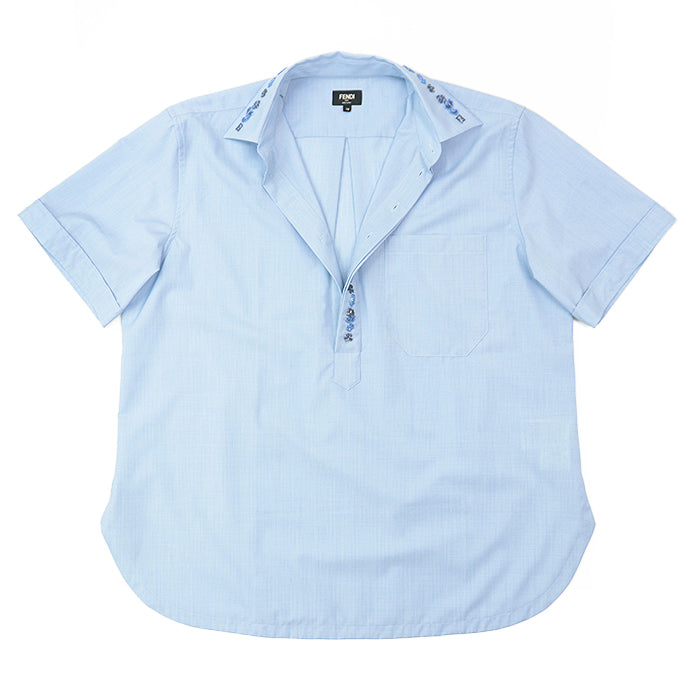 FENDI Short sleeve shirt wool Light blue, white FS1076 AN04