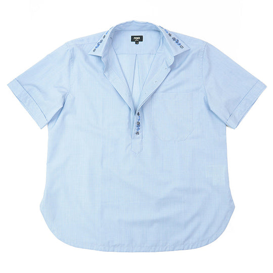 FENDI Short sleeve shirt wool Light blue, white FS1076 AN04