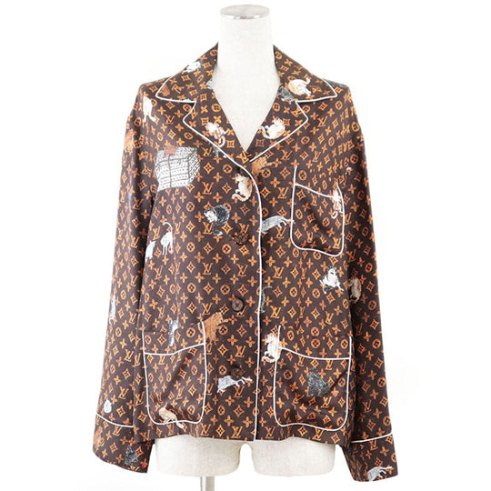 LOUIS VUITTON Long sleeve shirt RW191A LLP FGBL74 100% silk Brown Women 36 Used Authentic