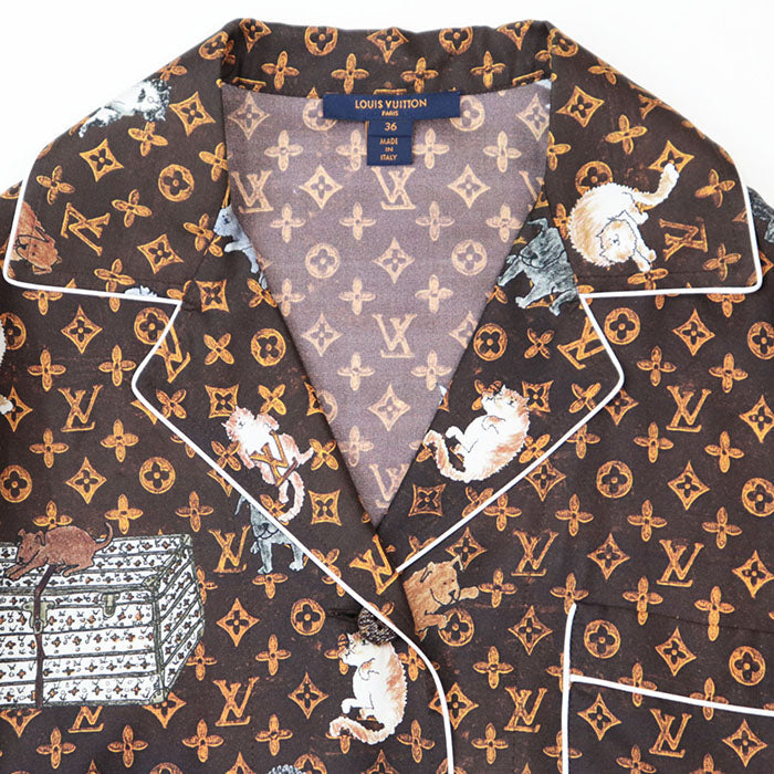 LOUIS VUITTON Long sleeve shirt RW191A LLP FGBL74 100% silk Brown Women 36 Used Authentic