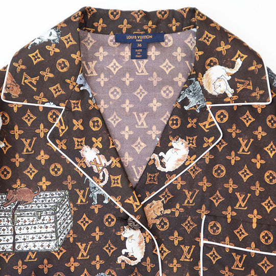 LOUIS VUITTON Long sleeve shirt RW191A LLP FGBL74 100% silk Brown Women 36 Used Authentic