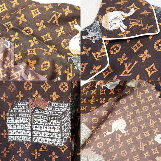 LOUIS VUITTON Long sleeve shirt RW191A LLP FGBL74 100% silk Brown Women 36 Used Authentic