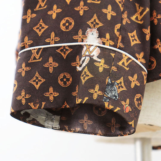 LOUIS VUITTON Long sleeve shirt RW191A LLP FGBL74 100% silk Brown Women 36 Used Authentic