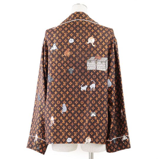 LOUIS VUITTON Long sleeve shirt RW191A LLP FGBL74 100% silk Brown Women 36 Used Authentic