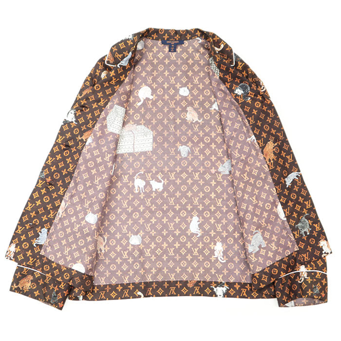LOUIS VUITTON Long sleeve shirt RW191A LLP FGBL74 100% silk Brown Women 36 Used Authentic