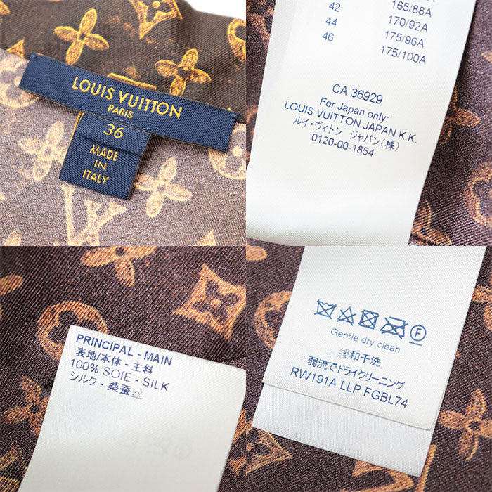 LOUIS VUITTON Long sleeve shirt RW191A LLP FGBL74 100% silk Brown Women 36 Used Authentic