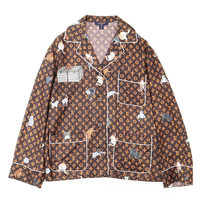 LOUIS VUITTON Long sleeve shirt RW191A LLP FGBL74 100% silk Brown Women 36 Used Authentic