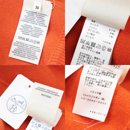 HERMES knit 97% cashmere, 2% nylon Orange Women 36 Used Authentic