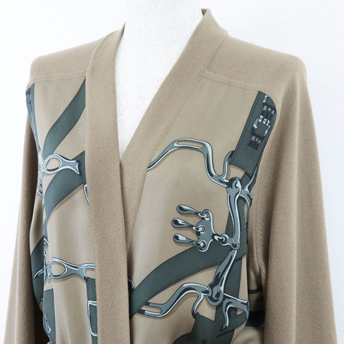 HERMES knit 100% virgin wool [separate fabric] 100% silk Brown, Multicolor Women 38 Used Authentic