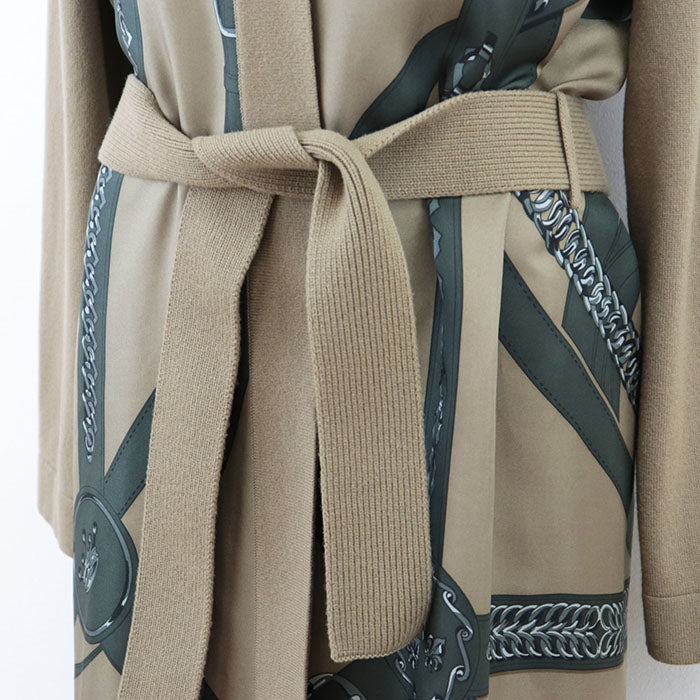 HERMES knit 100% virgin wool [separate fabric] 100% silk Brown, Multicolor Women 38 Used Authentic