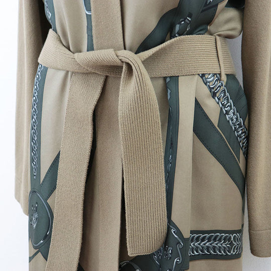 HERMES knit 100% virgin wool [separate fabric] 100% silk Brown, Multicolor Women 38 Used Authentic