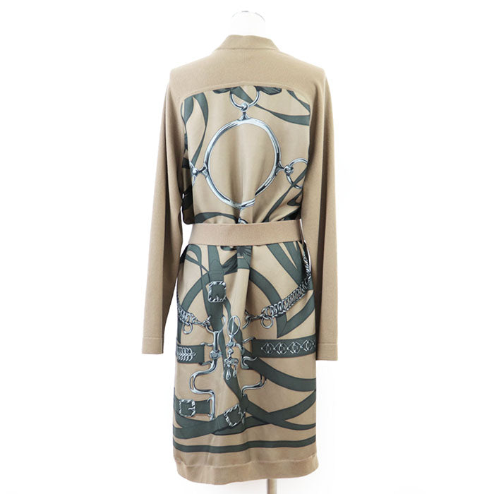 HERMES knit 100% virgin wool [separate fabric] 100% silk Brown, Multicolor Women 38 Used Authentic