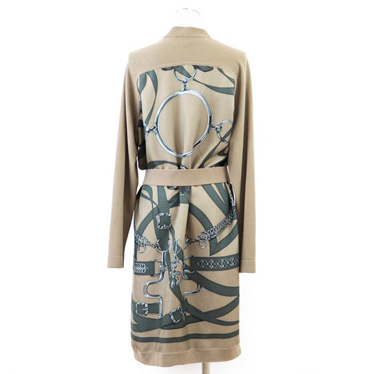 HERMES knit 100% virgin wool [separate fabric] 100% silk Brown, Multicolor Women 38 Used Authentic