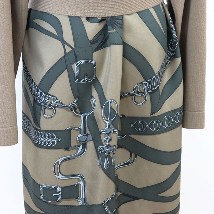 HERMES knit 100% virgin wool [separate fabric] 100% silk Brown, Multicolor Women 38 Used Authentic