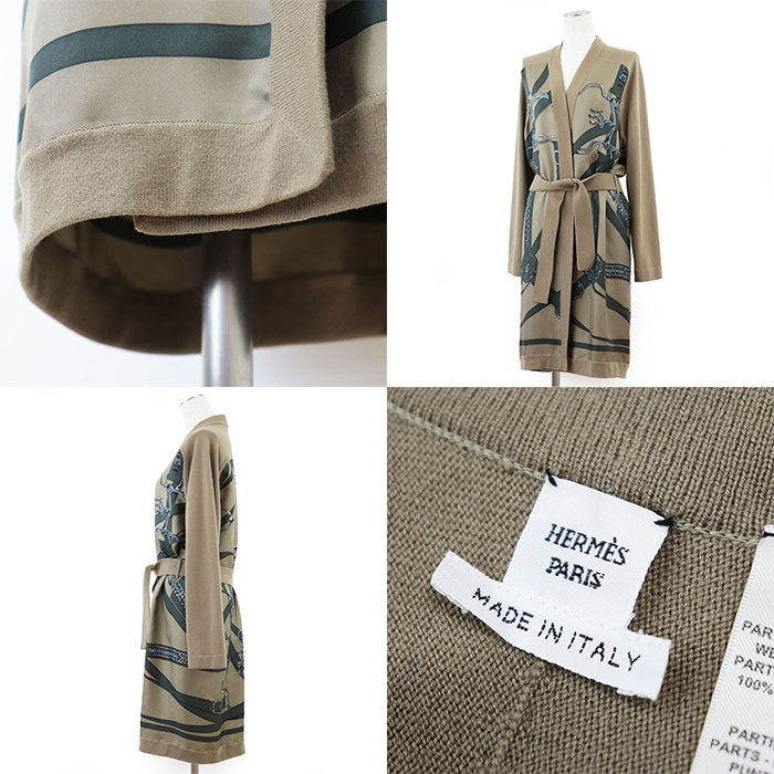 HERMES knit 100% virgin wool [separate fabric] 100% silk Brown, Multicolor Women 38 Used Authentic