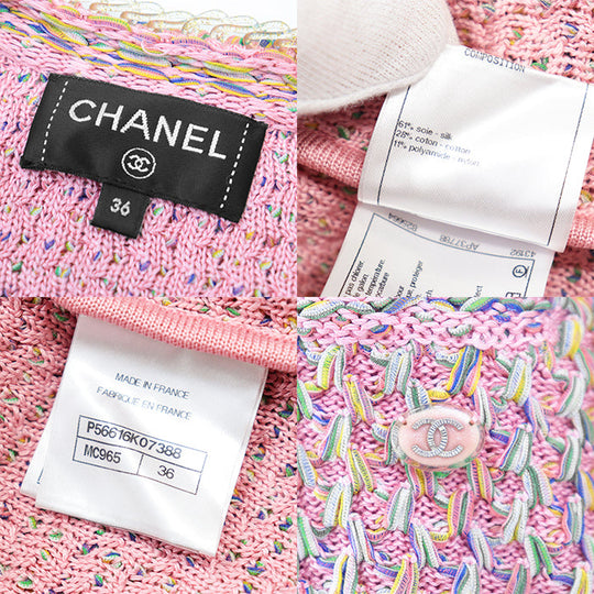 CHANEL knit P56616 61% silk, 28% cotton Pink, Multicolor Women 36 Used Authentic
