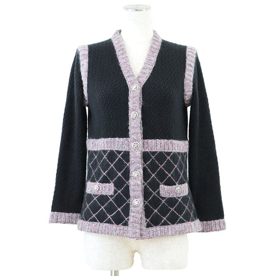 CHANEL knit 50% silk, 40% cashmere Black pink P52797 Women 38 Used Authentic