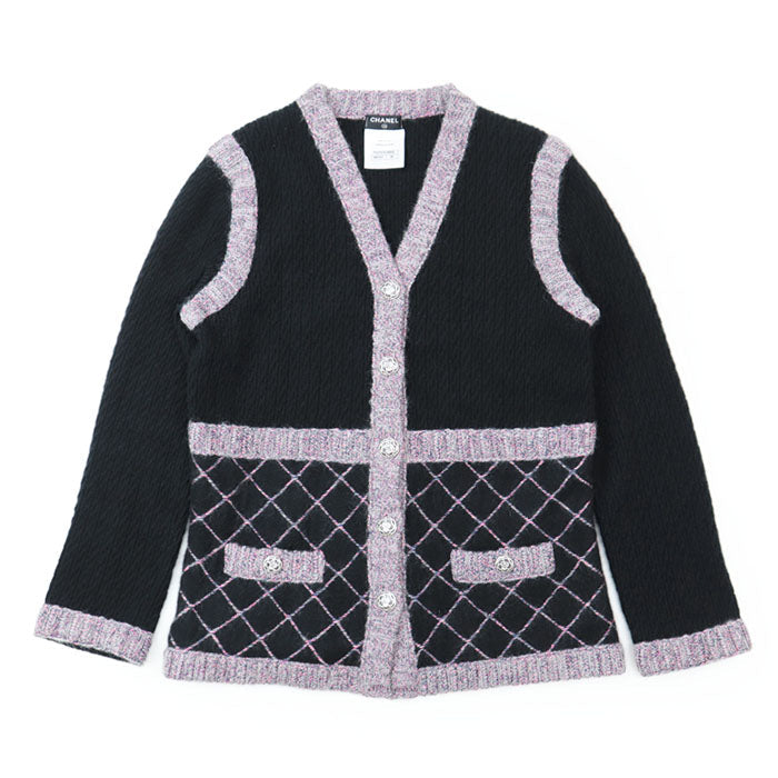 CHANEL knit 50% silk, 40% cashmere Black pink P52797 Women 38 Used Authentic